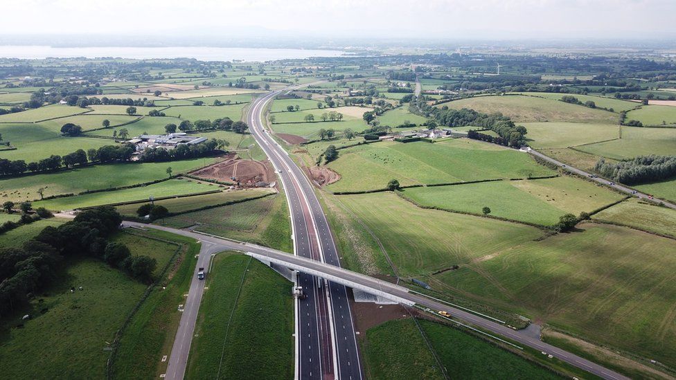 An aerial view of section of A6 between Randalstown and Toomebridge