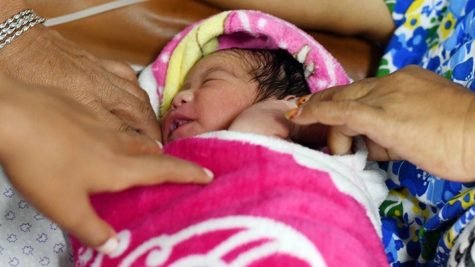 A newborn baby at a hospital in Indonesia, 6 October 2018