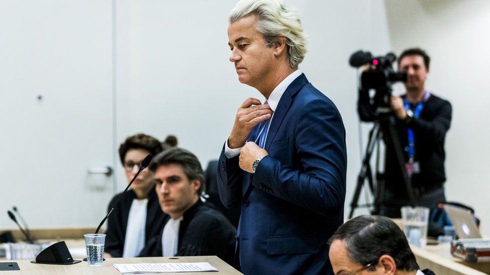 Geert Wilders on trial in a secure courtroom in November 2016