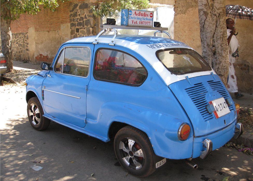 A blue Fiat 600 in Asmara, Eritrea