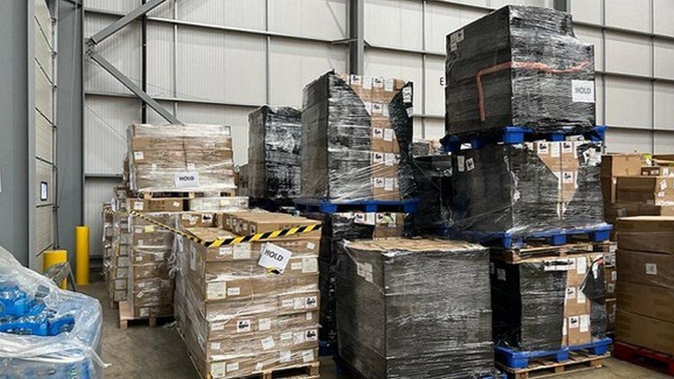 A consignment of illegal vapes at a warehouse in Northampton.