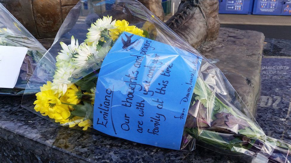 Flowers have been left outside the Cardiff City Stadium