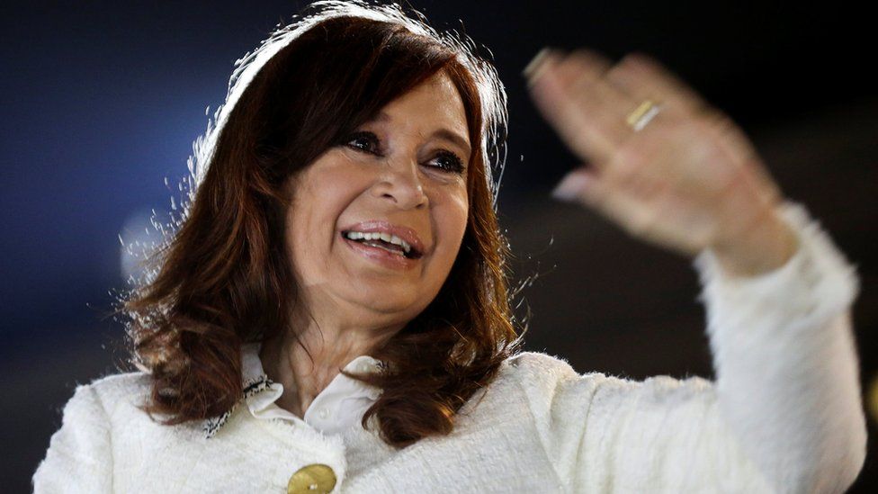 Cristina Fernandez de Kirchner waves to supporters in May 2019