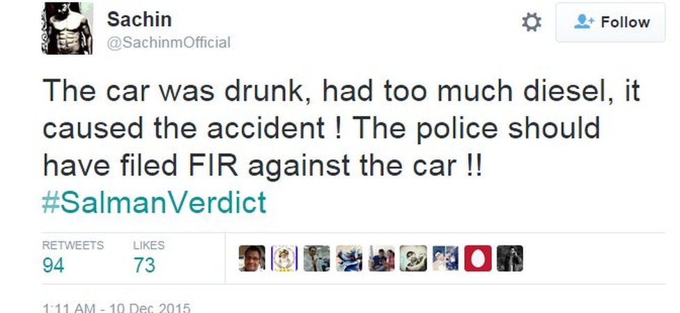 The car was drunk, had too much diesel, it caused the accident ! The police should have filed FIR against the car !! #SalmanVerdict