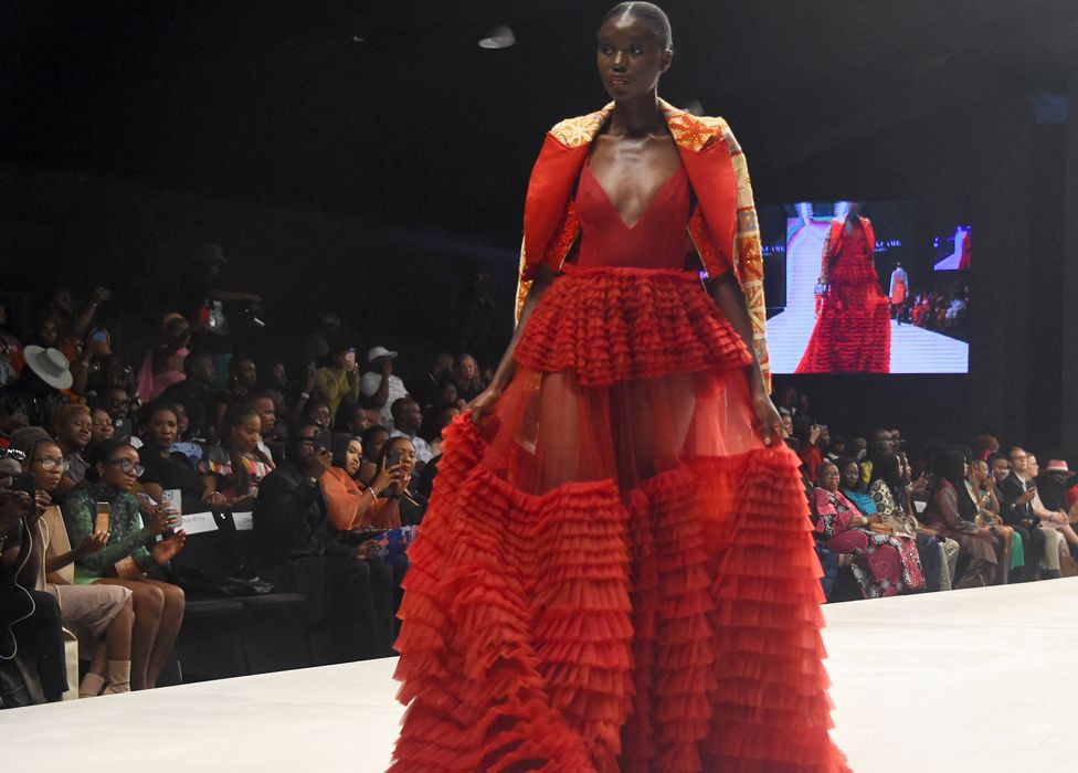 A model on the catwalk during the Lagos Fashion Week in Lagos - 2022