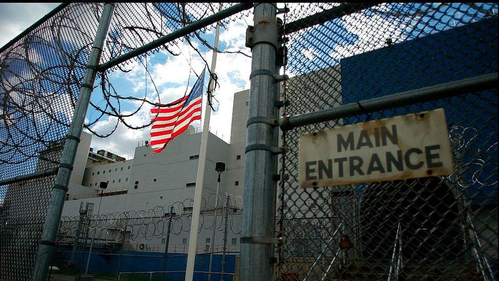 The main entrance to Rikers Island prison
