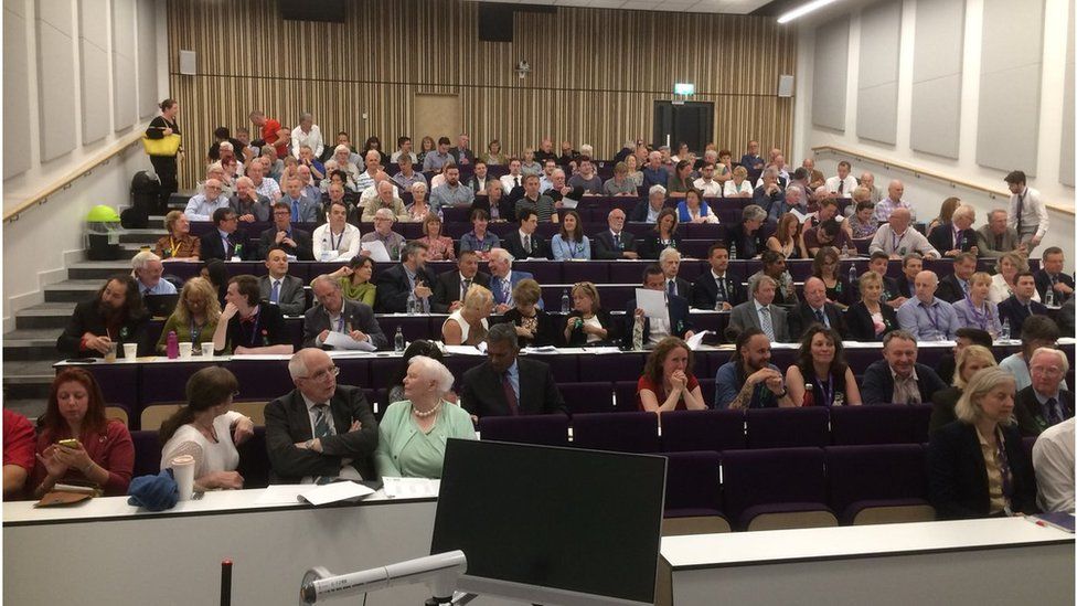 Council meeting in lecture theatre