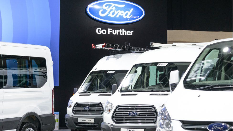 Ford range of Light Commercial Vehicles in various bod styles including the Transit Van and Transit courier on display at Brussels Expo on January 13, 2017 in Brussels, Belgium.