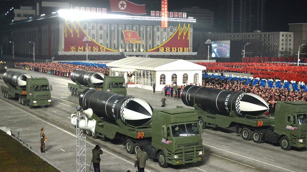 Military equipment is seen during a military parade to commemorate the 8th Congress of the Workers' Party in Pyongyang, North Korea January 14, 2021 in this photo supplied by North Korea"s Central News Agency (KCNA).