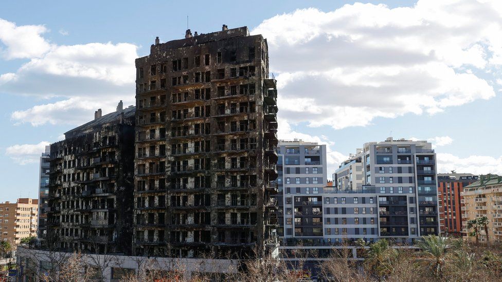 The apartment block after the fire