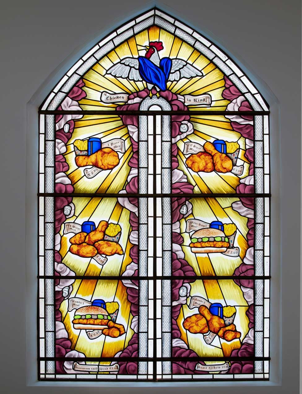 A fried-chicken stained-glass window