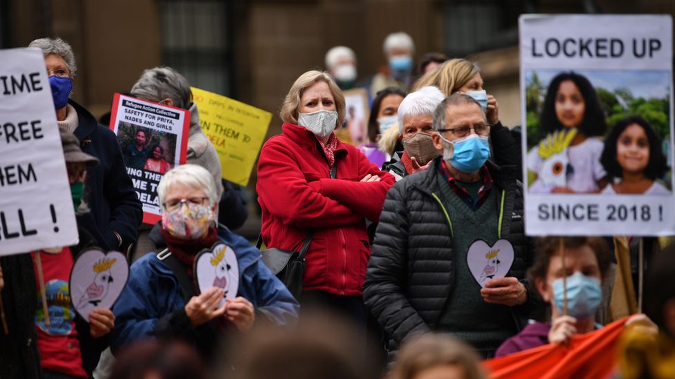 Protesters in Melbourne at a rally for the Biloela family