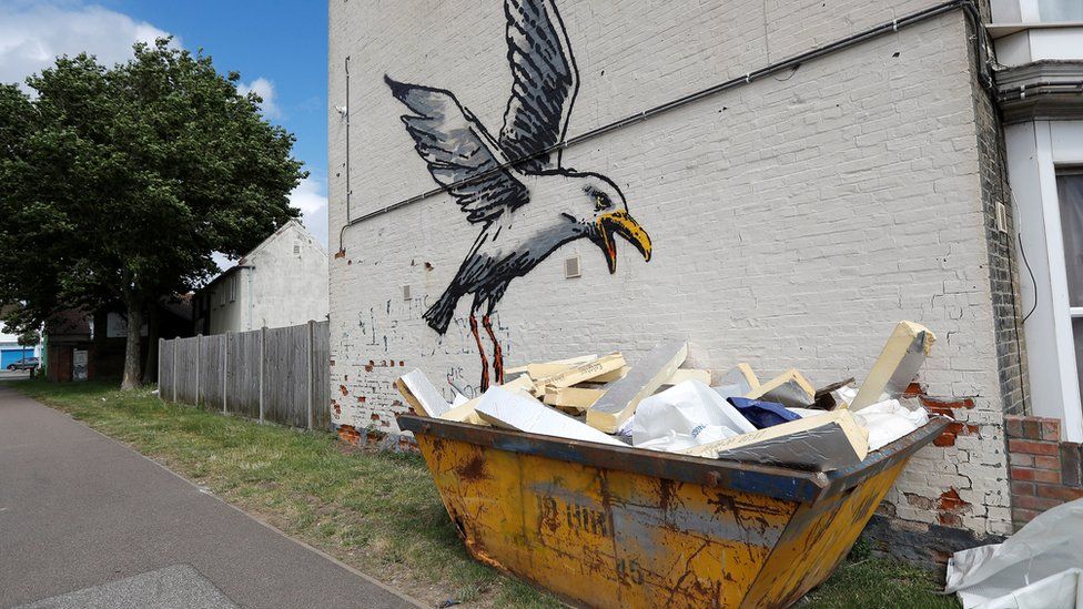 Posible mural de Banksy de una gaviota, Lowestoft