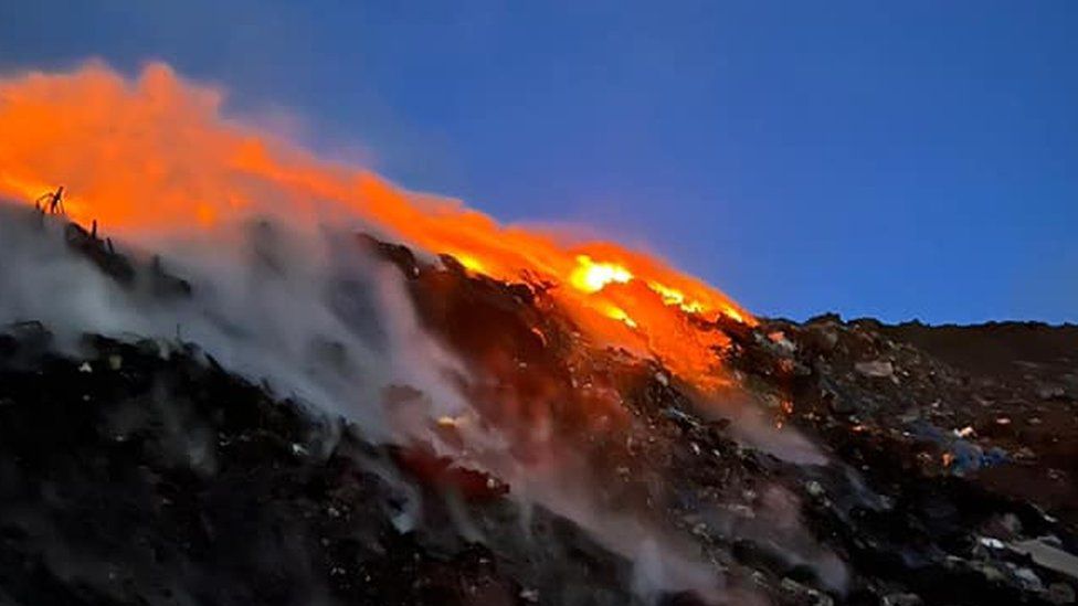 Large fire tackled at Lawford Heath landfill site BBC News