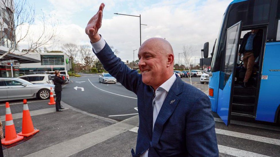 Opposition and National Party Leader Chris Luxon arrives for his campaign finale at the in Auckland, New Zealand, 13 October, 2023