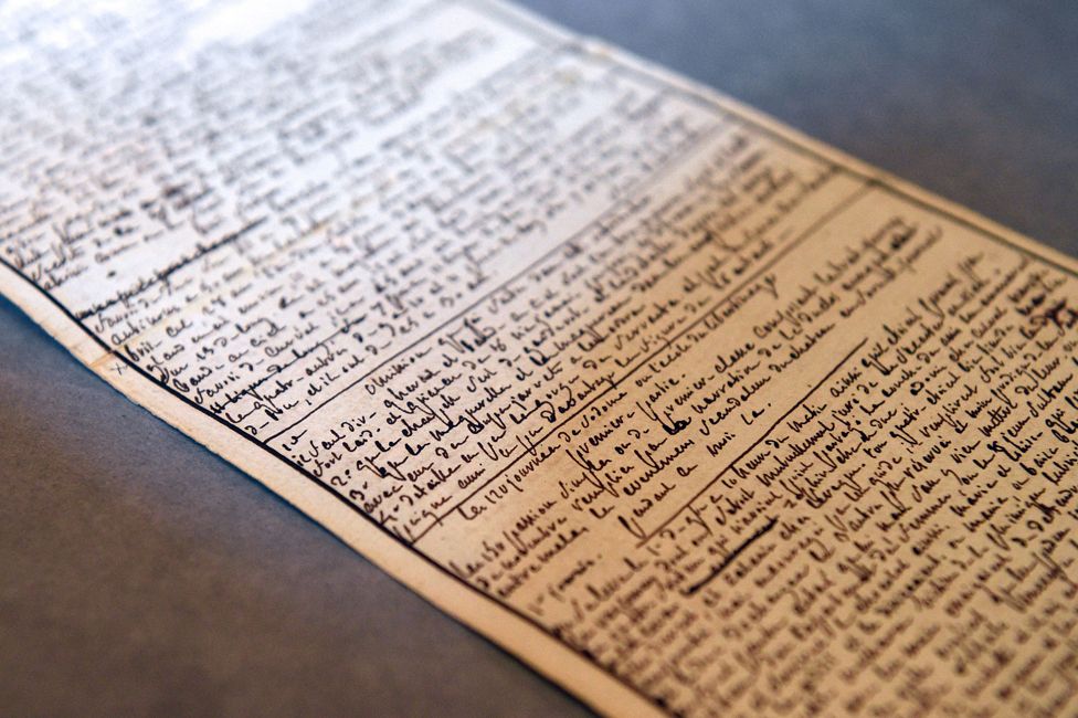 The manuscript of 'The 120 Days of Sodom' written by the Marquis de Sade, photographed in 2014
