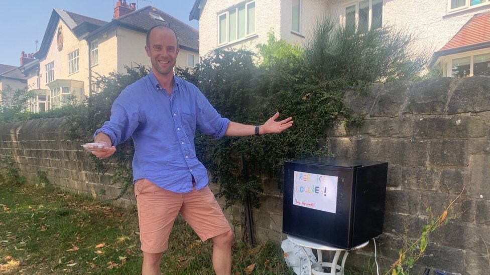 A picture of Mark Tuckett outside his mini freezer