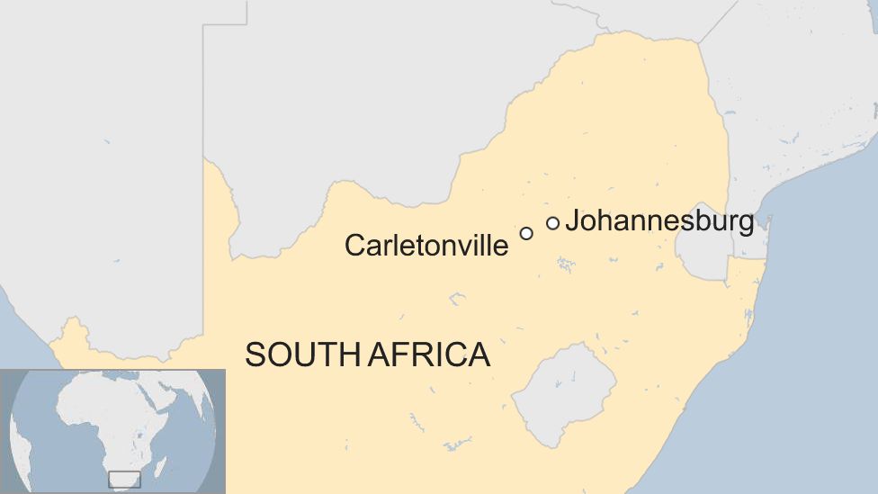 A map showing Carletonville in South Africa