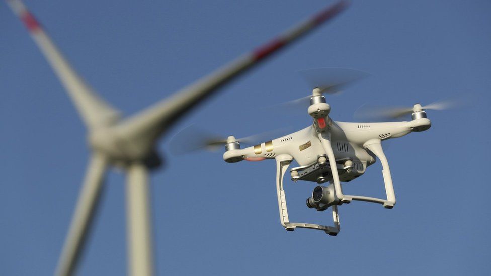 Drone near windmill
