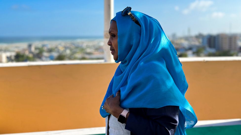 Woman in headscarf in profile