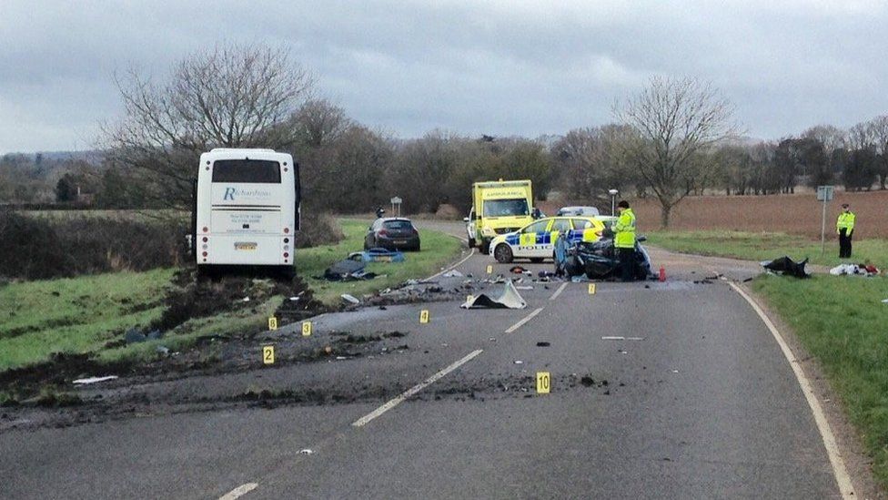 Petersfield A272 school bus crash Woman airlifted to hospital