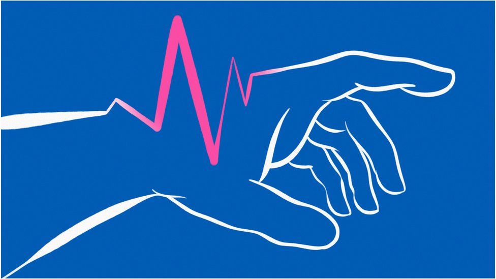 Abstract illustration of a hand with a pulse.
