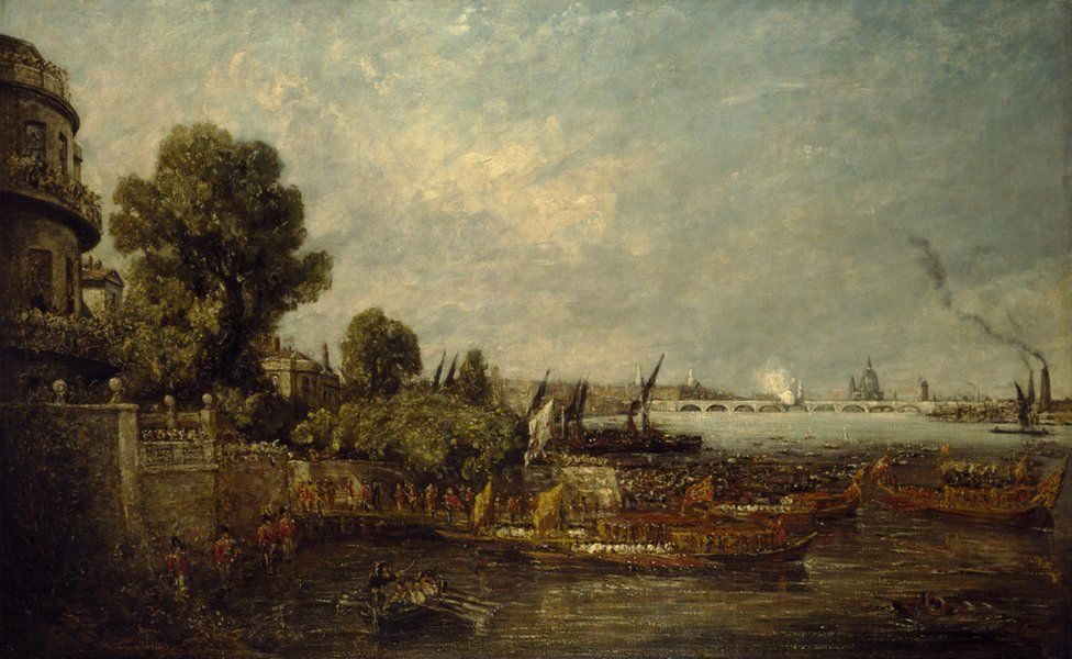 The Embarkation of George IV from Whitehall: the Opening of Waterloo Bridge, 1817, by John Constable
