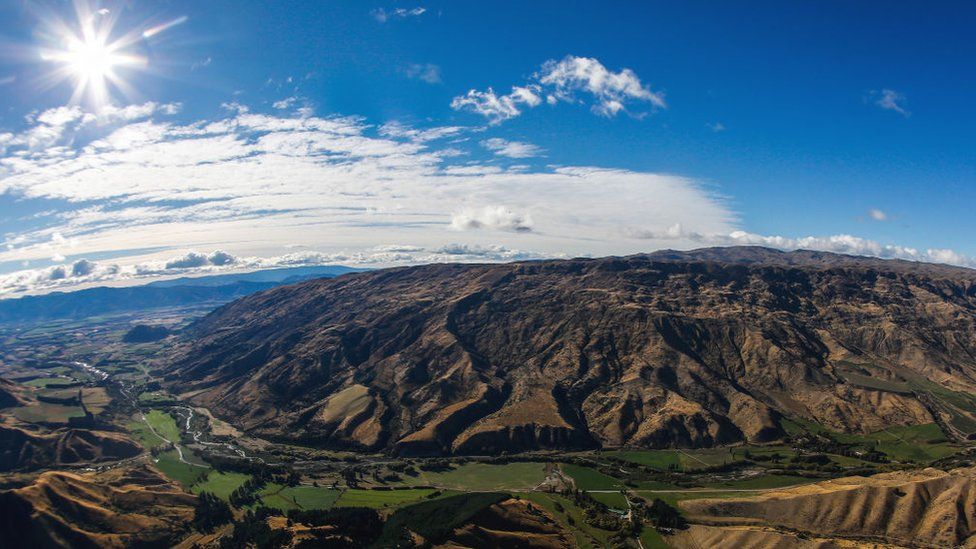 Scenic view of the mountains near Wanaka from a helicopter during the Tour of New Zealand on April 2, 2017