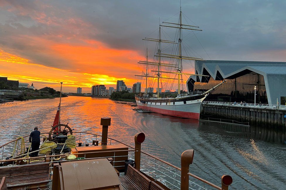Tall Ship Glenlee and the Riverside Museum taken from PS Waverley