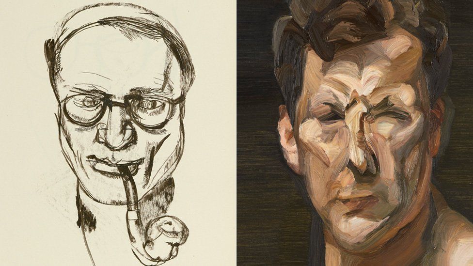Lucian Freud drawing and self portrait