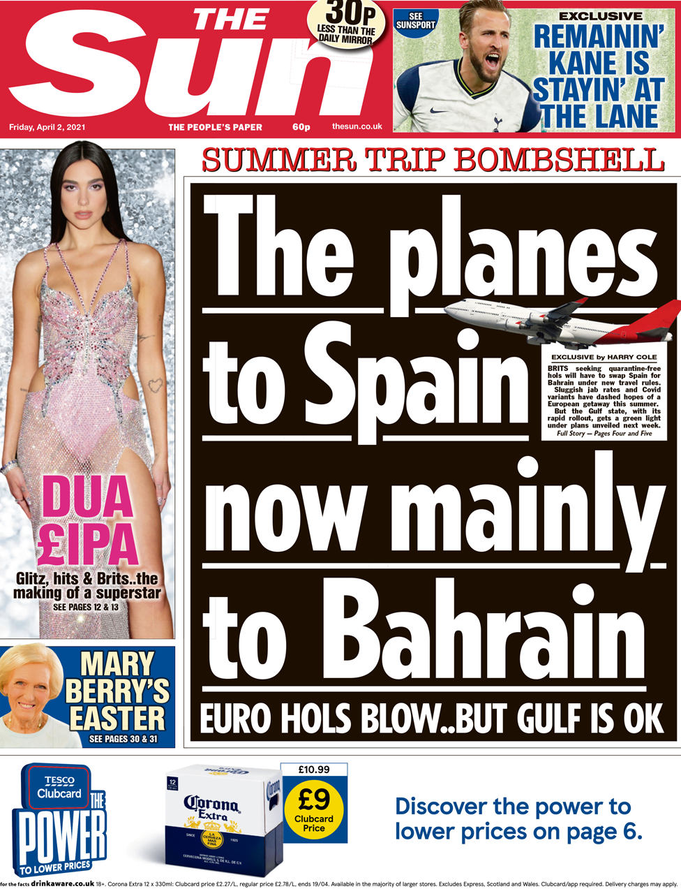 The Sun front page 2 April 2021