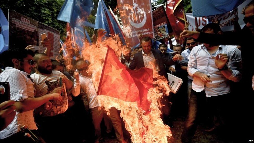 A Chinese flag is burned in Turkey