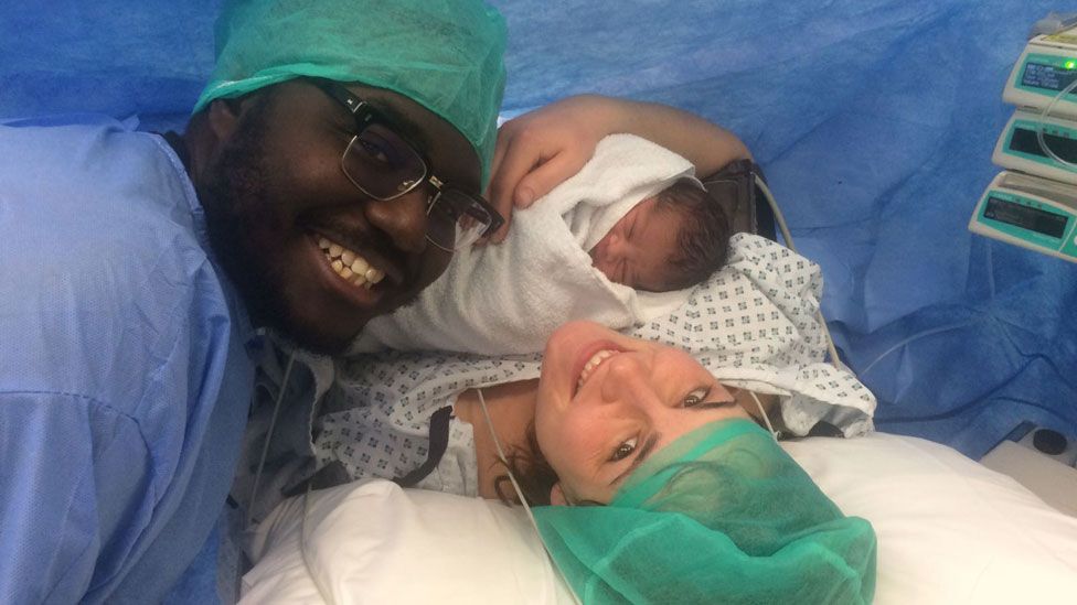 Anna and Babou Ceesay at the birth of their son