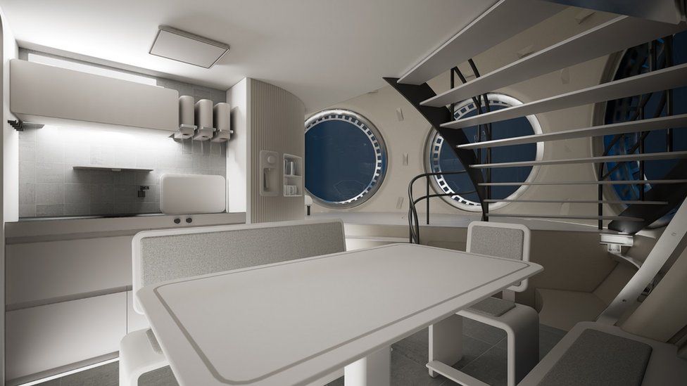 An artist's impression of the inside of a pod for humans to live under the sea