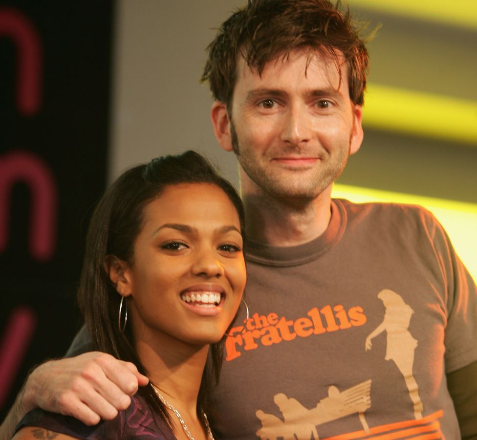 David Tennant and Freema Agyeman pose at a photocall at the launch of the Doctor Who The Complete Series Three' DVD Box Set at HMV London, England on November 5, 2007