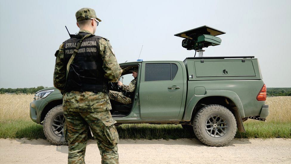 Border guards in Poland use a vehicle with a mounted camera