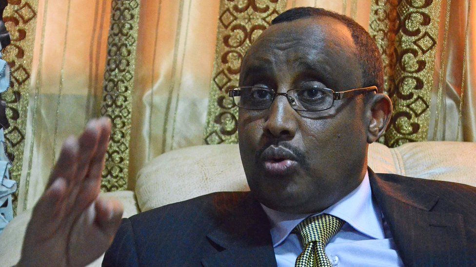Somali Prime Minister and Puntland President Abdiweli Mohamed Ali speaks during an interview with AFP at his office in Mogadishu on 5 April 2012.
