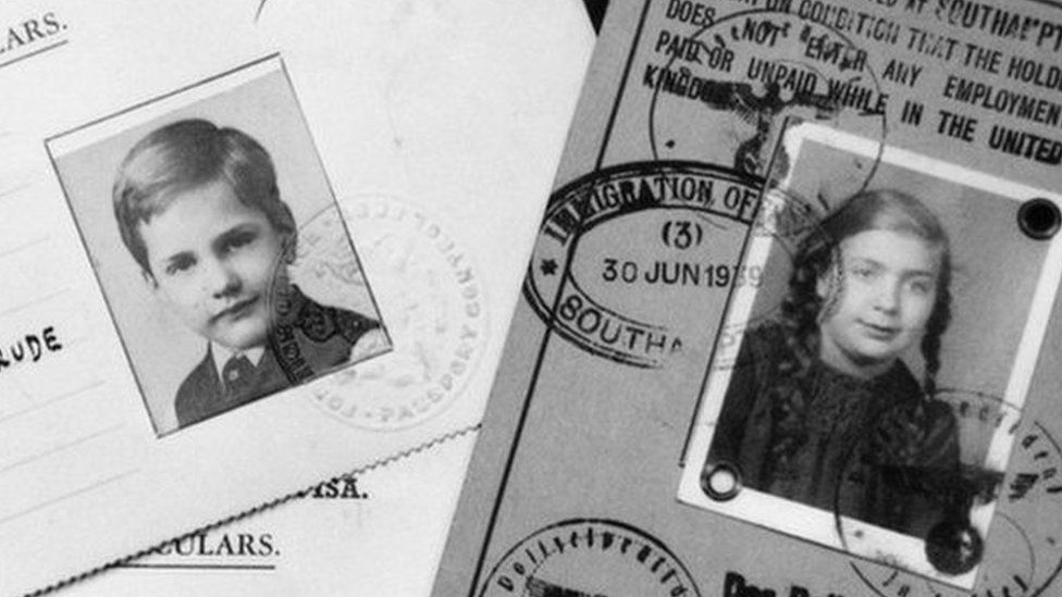 Travel documents for three children who travelled on the Kindertransport.