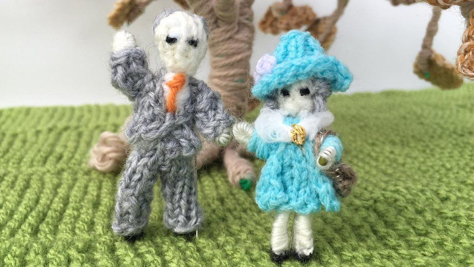 A knitted Prince Phillip and Queen Elizabeth II