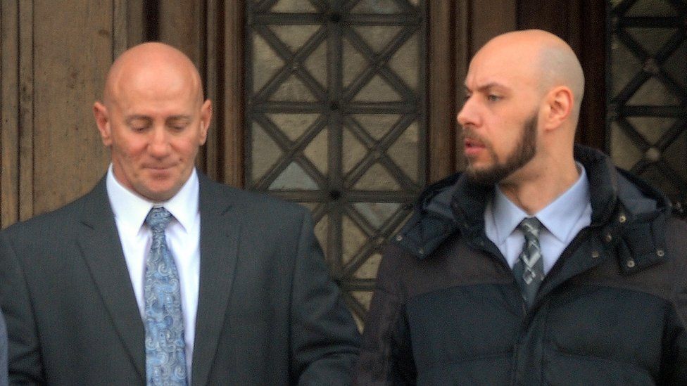 Dave Wing and Dean Flowers outside Cardiff Crown Court