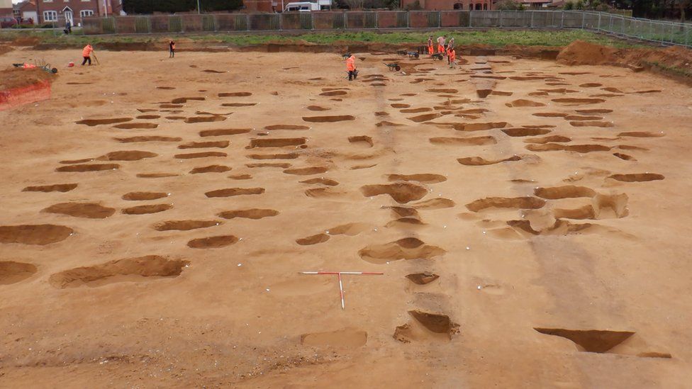 Looking over the Anglo-Saxon cemetery at Oulton