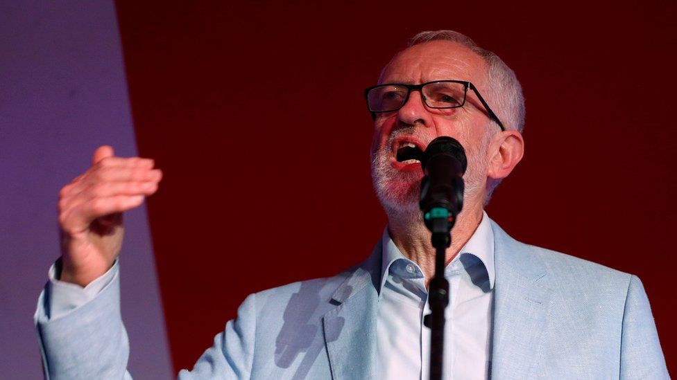 Britain's Labour party leader Jeremy Corbyn speaks at the opening rally