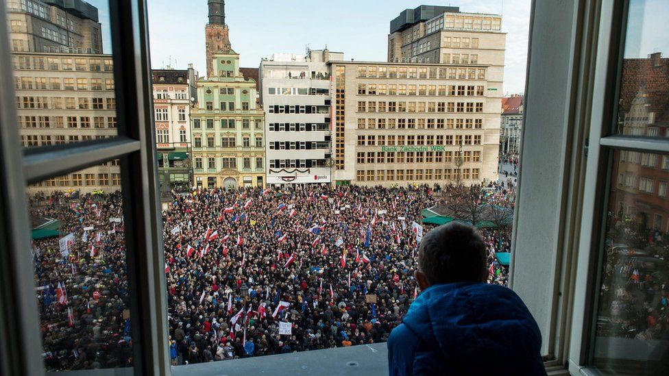 City residents attend in a demonstration at Salt Square in Wroclaw, Poland, 19 December 2015.