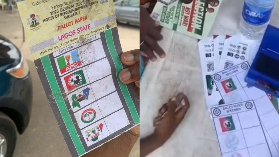 A ballot paper used for the 2023 elections in Lagos and a specimen ballot paper used for voter sensitisation