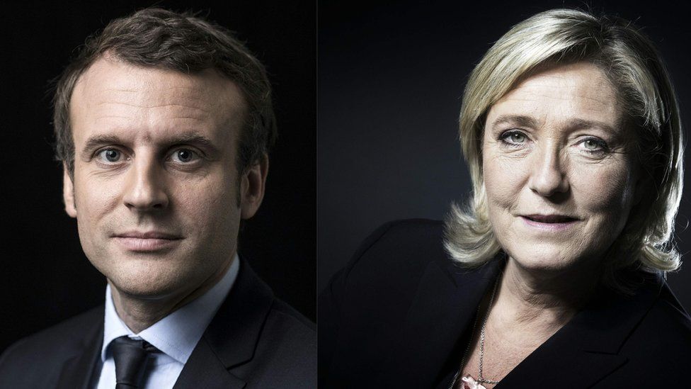 Emmanuel Macron and Marine Le Pen, 23 Apr 17 combo image