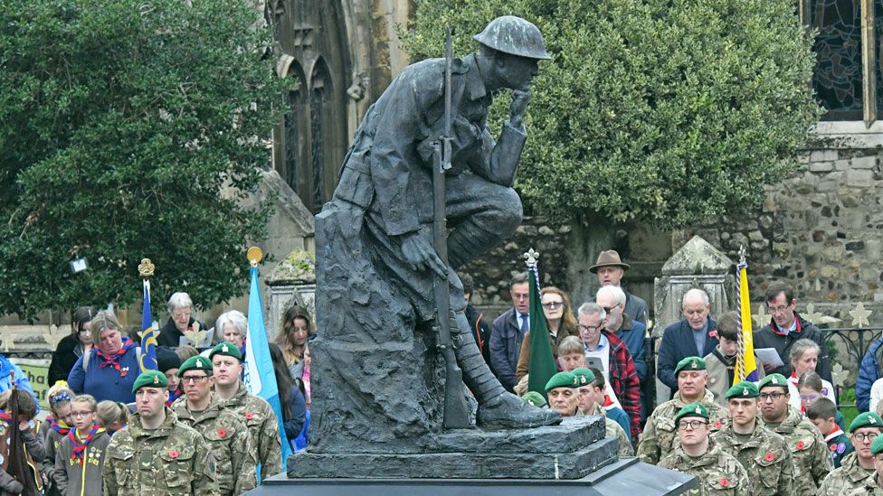 Huntingdon's war memorial on Remembrance Sunday 2022