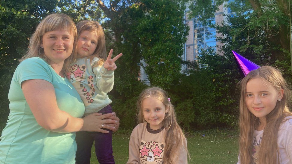 Yuliia and her three daughters in Bangor