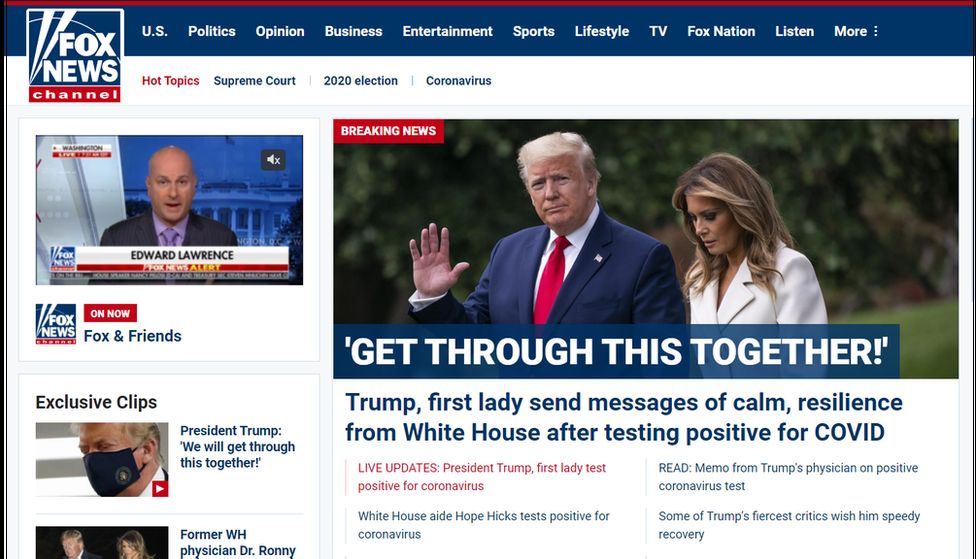 A screengrab of the Fox News website showing its coverage