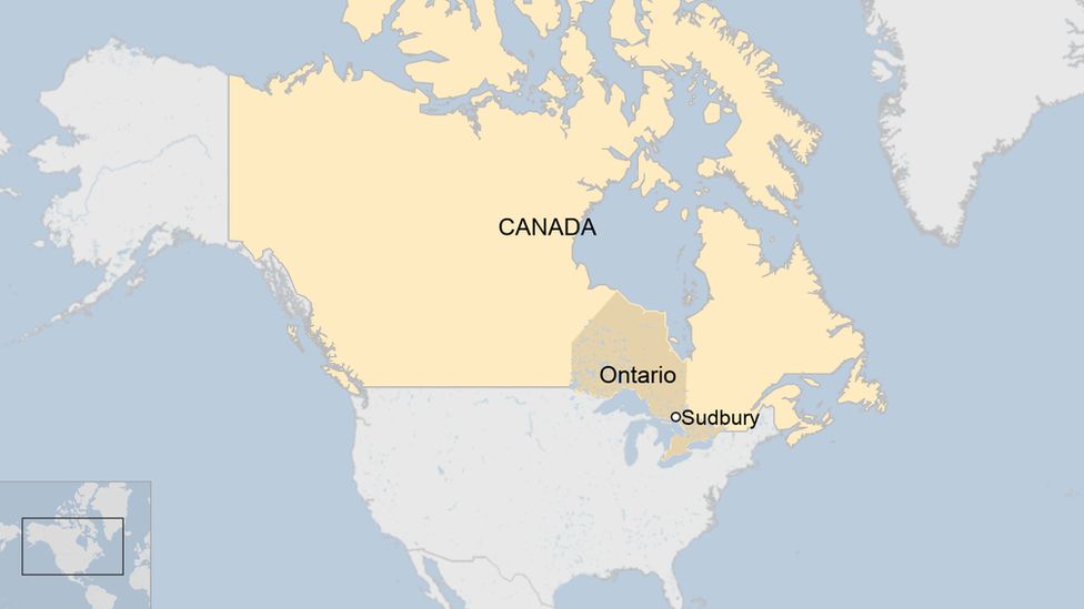 Map showing Sudbury, Ontario, Canada