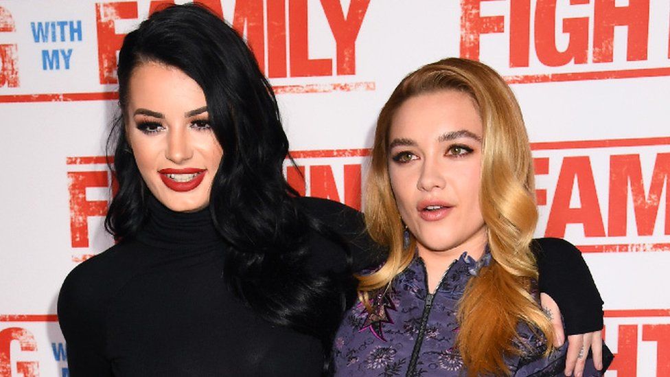 Paige and Florence Pugh at the premiere of Fighting with My Family